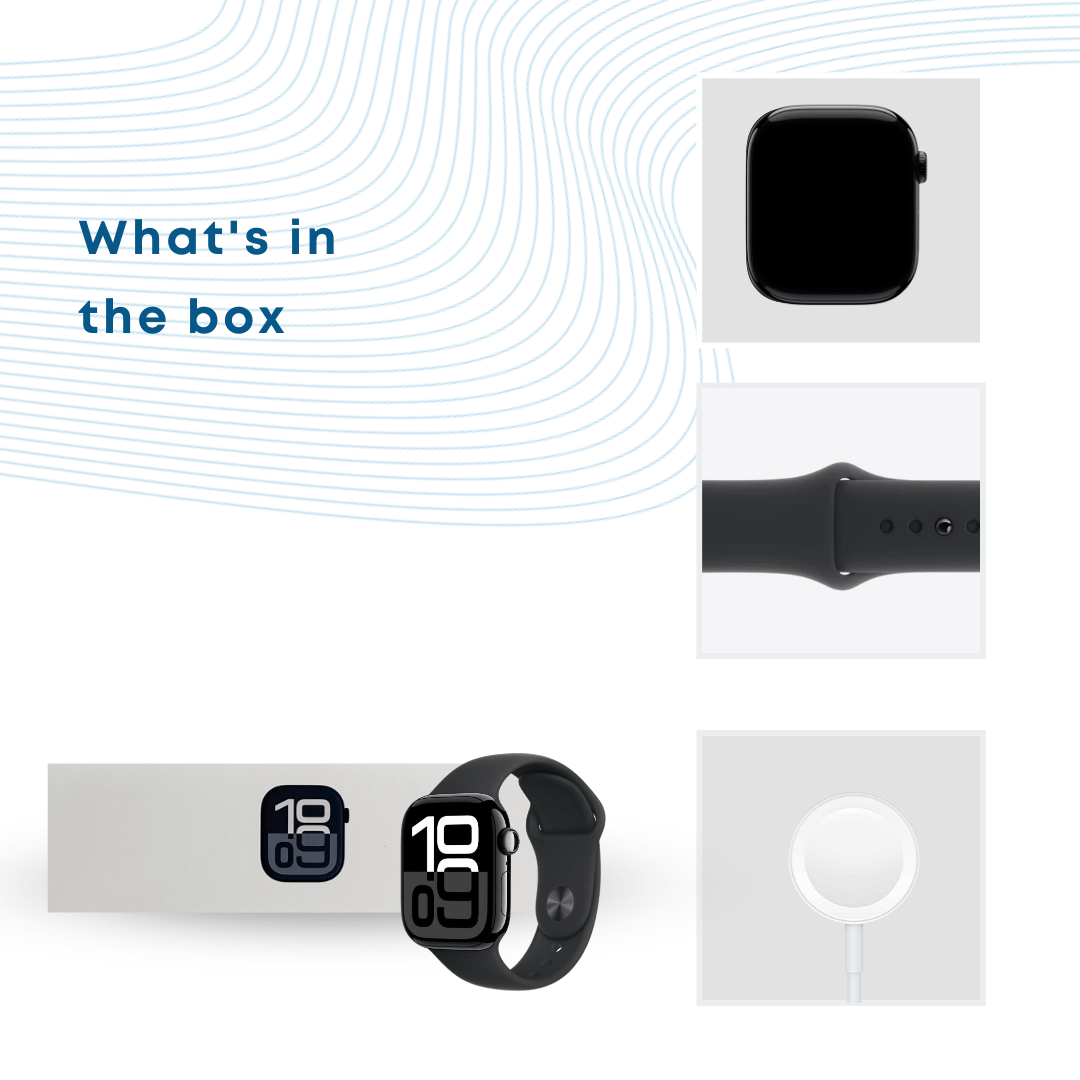 Apple Watch Series 10 GPS 42 mm Smartwatch with Jet Black Aluminium Case with Ink Sport Loop - One Size. Fitness Tracker, ECG App, Always - On Retina Display, Carbon Neutral - Phones From Home