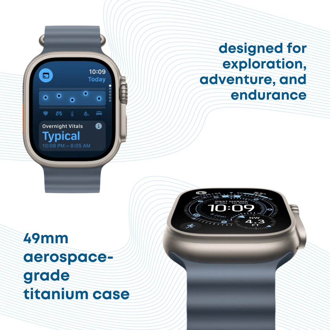Apple Watch Ultra (GPS + Cellular, 49mm) Smart watch - Titanium Case with Blue ocean band One size Fitness Tracker, Precision GPS, Action Button, Extra - Long Battery Life, Brighter Retina Display - Phones From Home