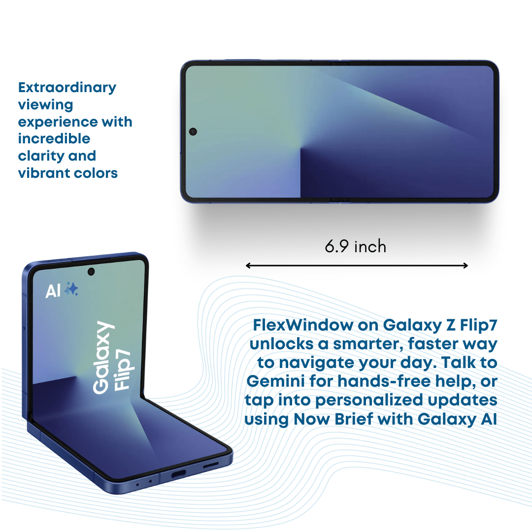 Samsung Galaxy Z Flip7 AI Phone, Thin & Light Foldable Design, Large Cover Screen, 50MP Camera, (256GB) - Phones From Home