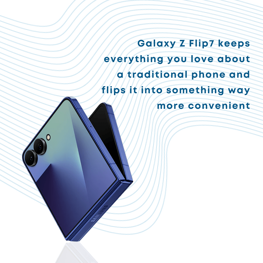 Samsung Galaxy Z Flip7 AI Phone, Thin & Light Foldable Design, Large Cover Screen, 50MP Camera, (256GB) - Phones From Home