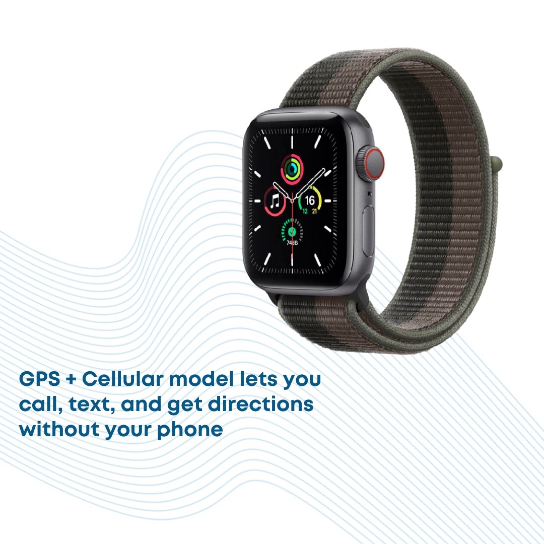 2021 Apple Watch SE (GPS + Cellular, 40mm) - Grey Aluminium Case with Maize/Tornado grey Sport Loop - Phones From Home